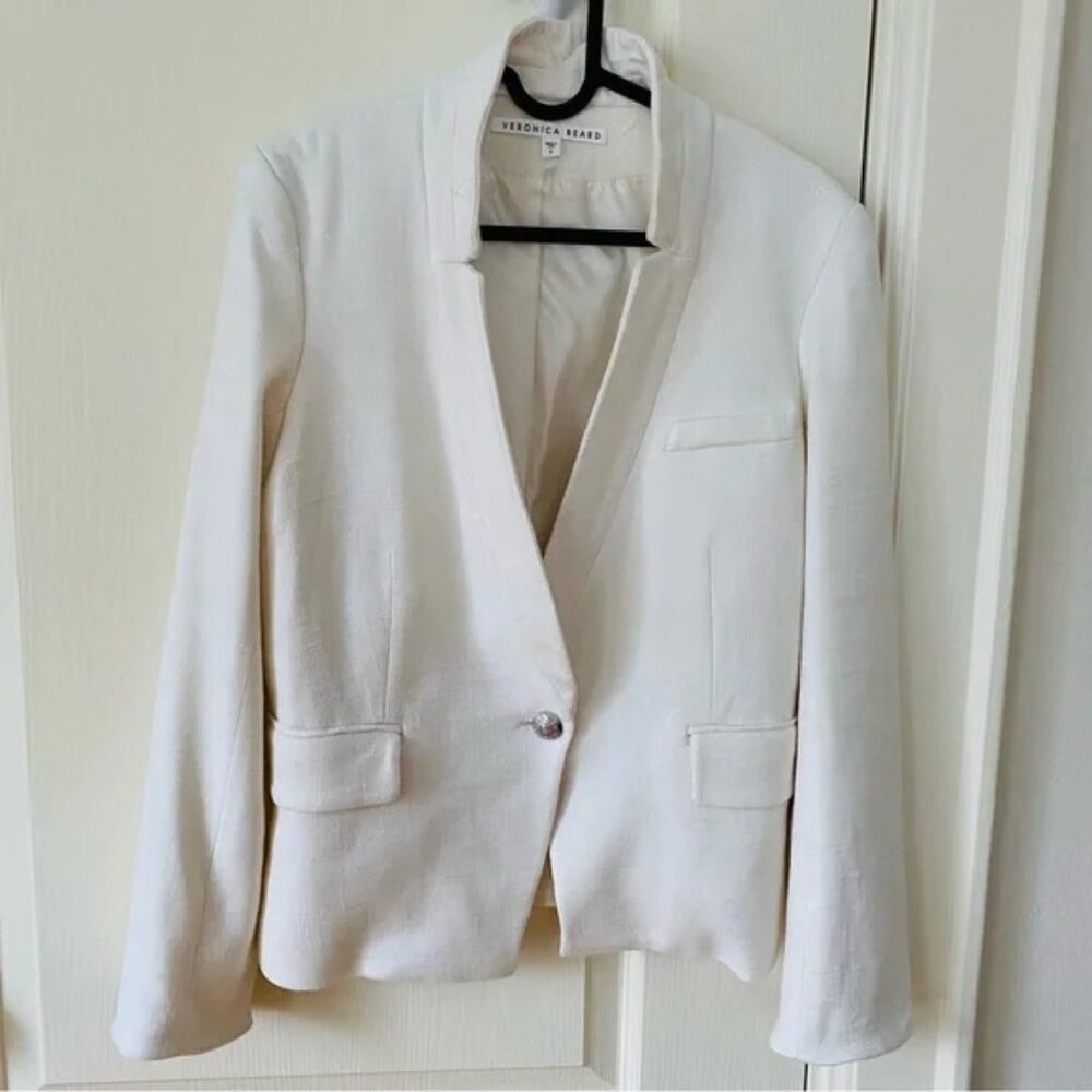 Veronica Beard Off White Tweed Single Breasted Dickey Jacket Blazer size 8